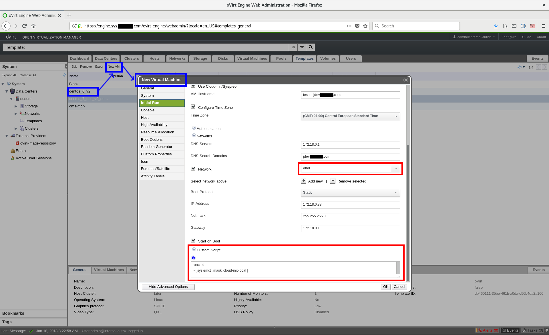 Creando máquina virtual desde template con opciones para cloud-init.